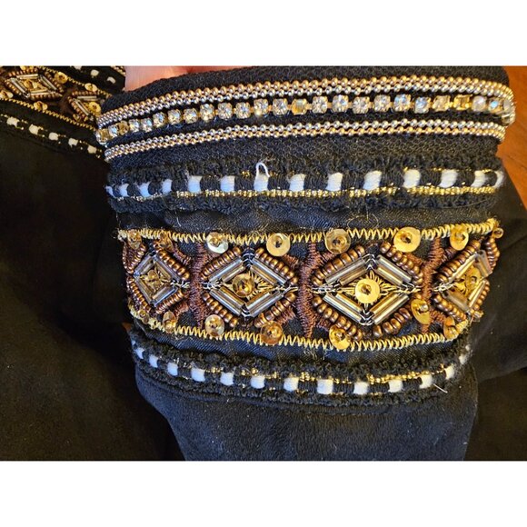 Zara Basic Black Faux Suede Jacket W/ Beaded Embellished Cuffs Hook & Eye Closur - Picture 13 of 13